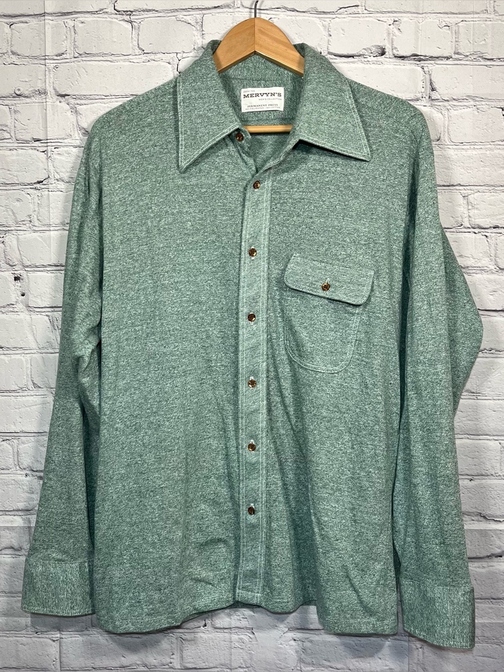 Vintage Mervyn's Men's Collection Button Up Shirt Mens Size XL Green Long Sleeve